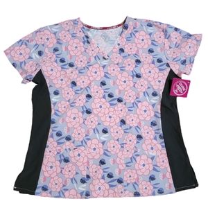 NWT! JDM UNIFORMS Plus Size Pink Floral Print Scrub Top